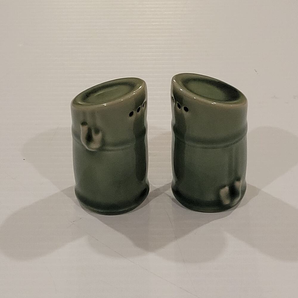 Vintage Kotobuki Japan Ceramic Bamboo Shaped Salt & Pepper  Shakers Set